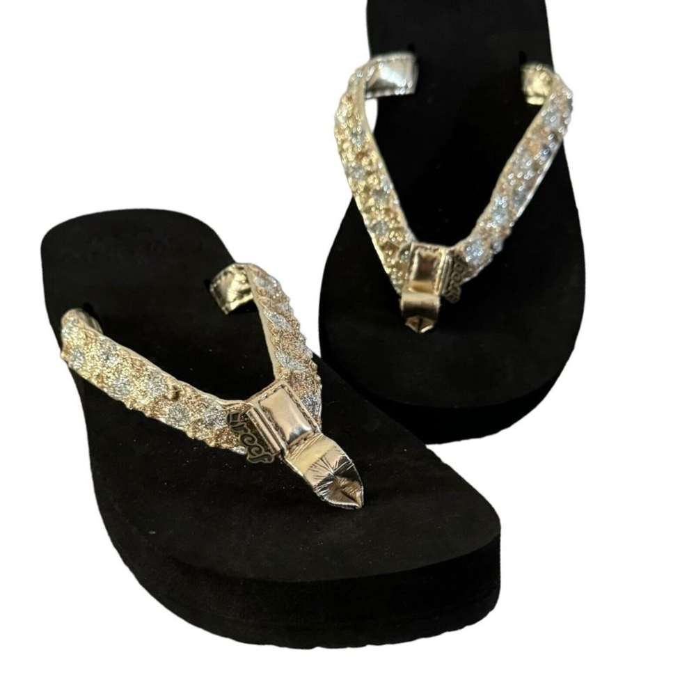 REEF Women's Sparkly Thong Flip-Flop Style Sandal Size 6 Silver Gold Glittery